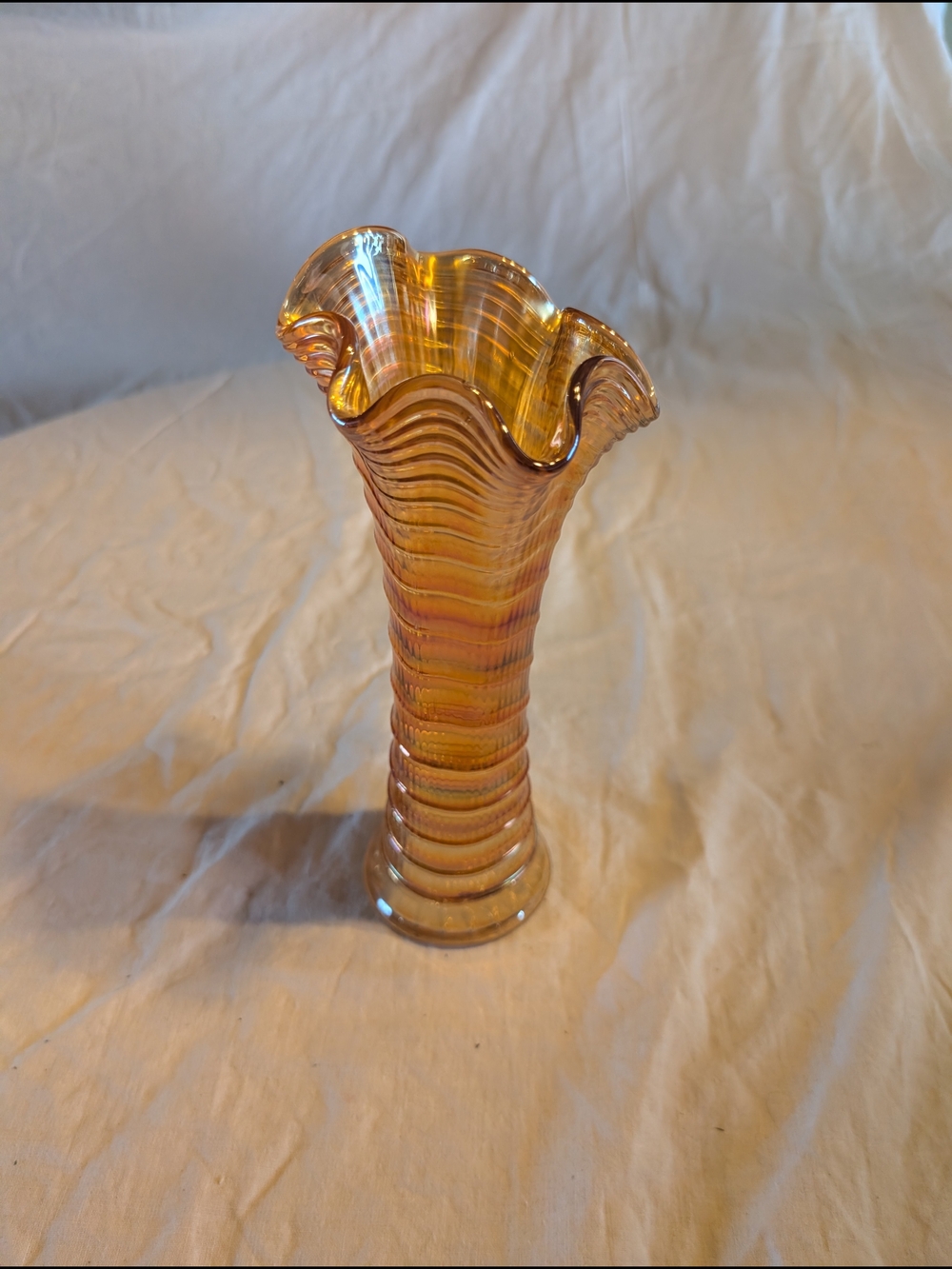 2/70$ Ruffled Amber Glass Decorative Vase - Elegant Home Accent
